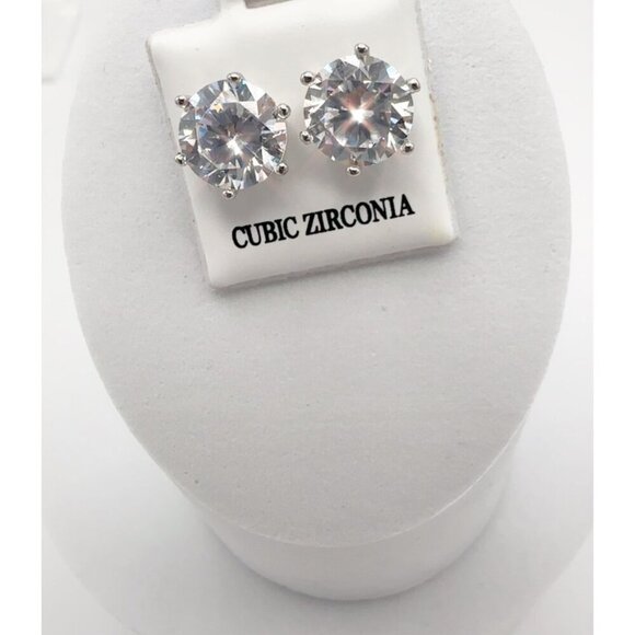 Cubic Zirconia Stud Earrings 925 Sterling Silver 3 ct - Picture 6 of 10